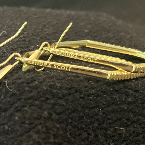 Kendra Scott Open Frame Drop Nell Earrings, Hoop French Wire CZ Yellow Gold Tone - Picture 2 of 7